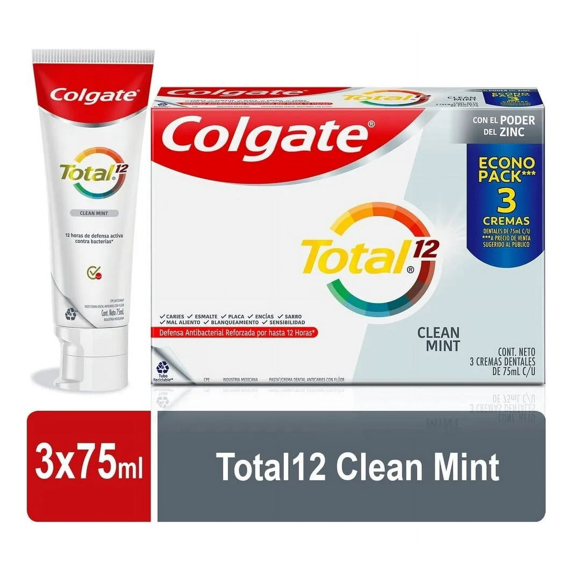 Pasta Dental Total 12 Clean Mint 75 ml 3 Un Colgate