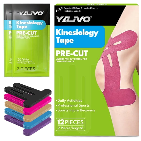 Cinta de Kinesiología Yalivo para Rodilla 12 Unidades Rosa Impermeable