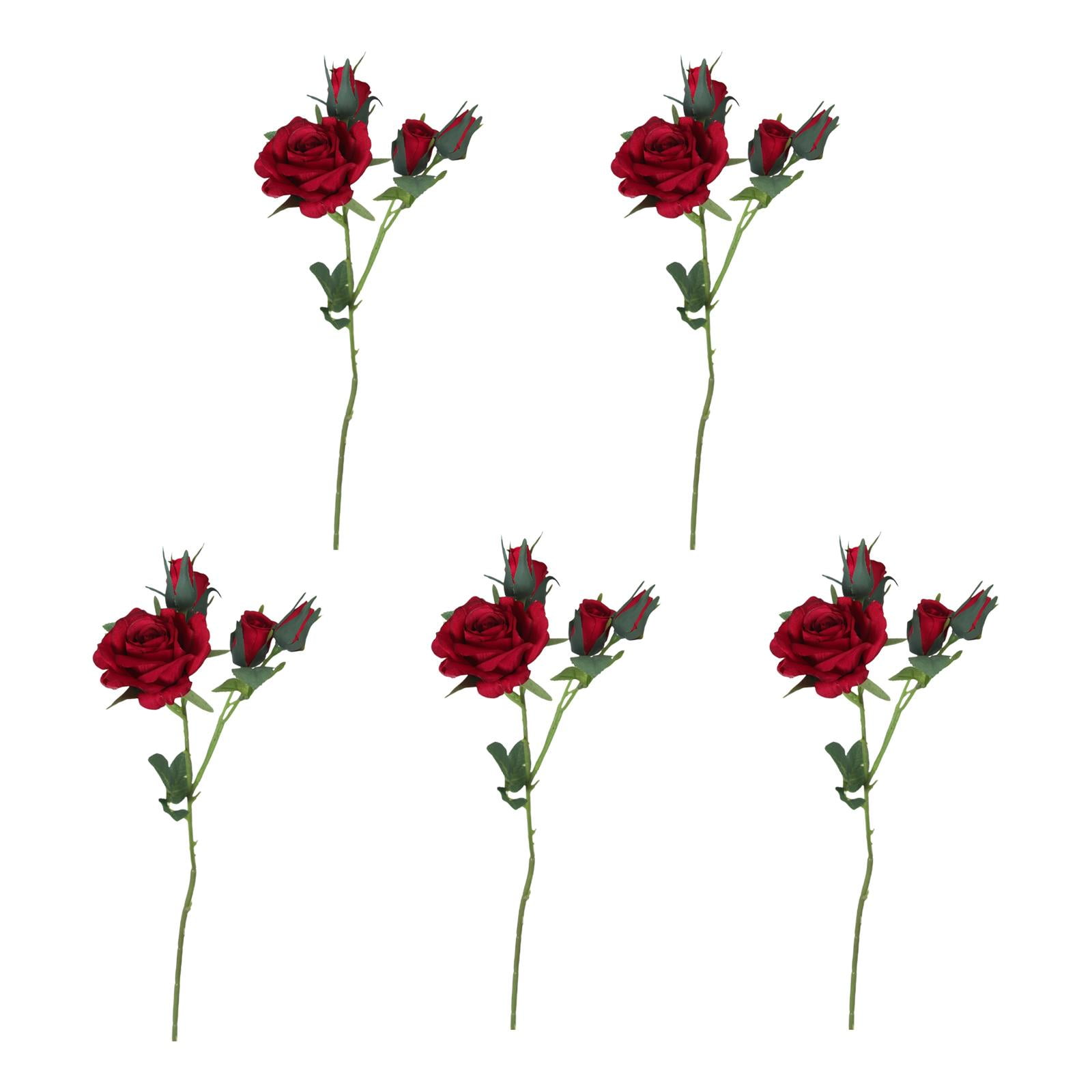 Magideal - 5 Paquetes De Flores Artificiales, Ramo De Rosas Falsas, 5 Racimos, Arreglos Florales Realistas Para Decoración Para Hogar, Decoración Rojo