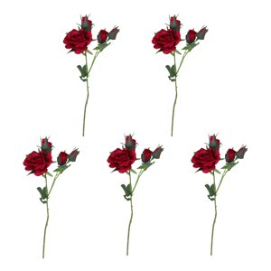 Magideal - 5 Paquetes De Flores Artificiales, Ramo De Rosas Falsas, 5 Racimos, Arreglos Florales Realistas Para Decoración Para Hogar, Decoración Rojo