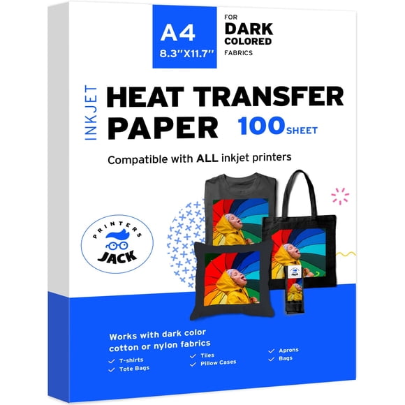 Papel de transferencia térmica Printers Jack A4, 100 hojas, para telas oscuras