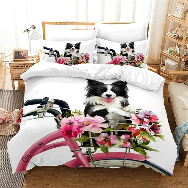 3D Dog Duvet Cover Queen For Teen Boys Room Decor Microfiber Animal Theme Bedding Set Cute Pet Puppy Floral Comforter Cover