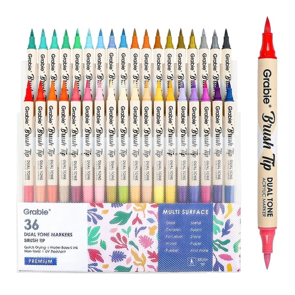 Grabie 36 Marcadores Acrílicos 2en1 punta Pincel 72 colores
