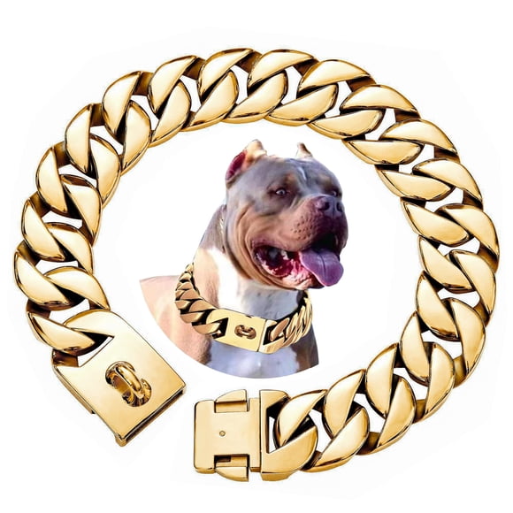 Collar para perro txprodogchains 41‑66 cm 32 mm estilo cubano dorado