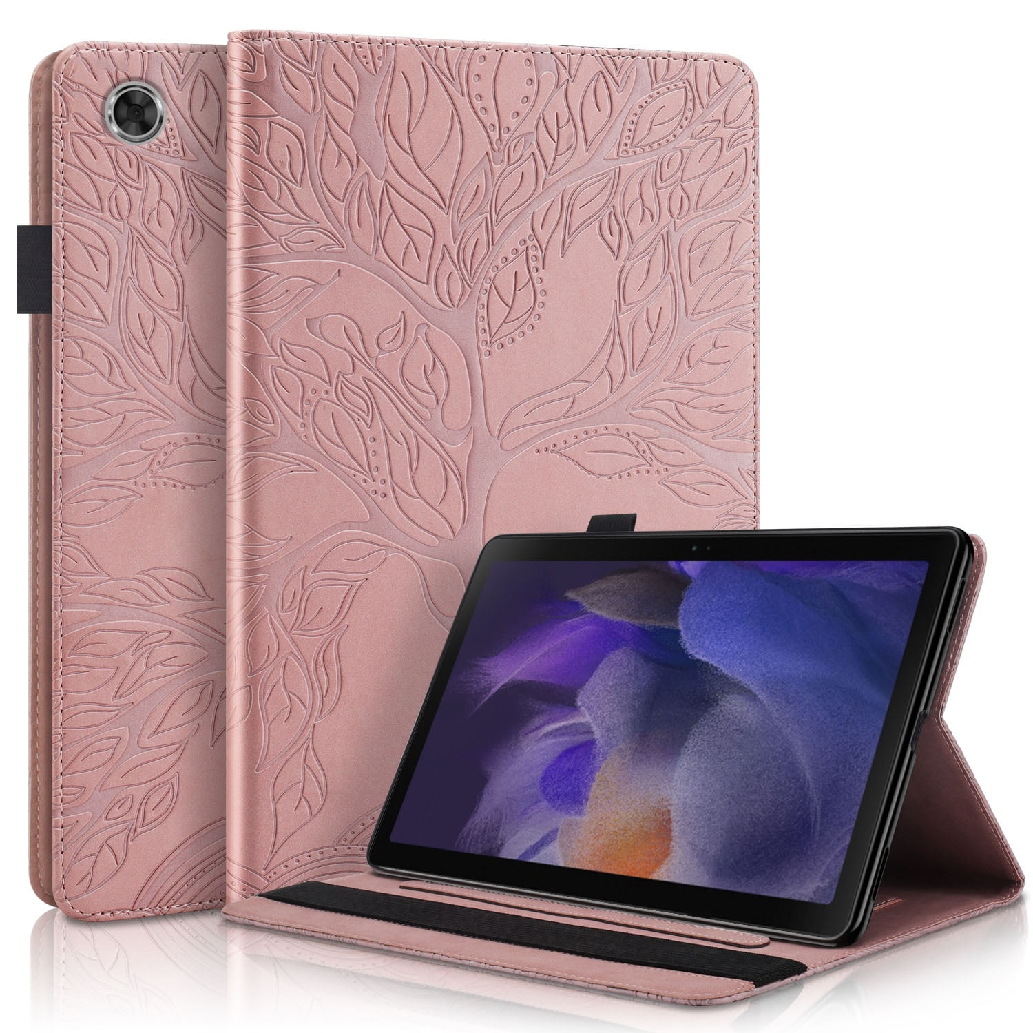 Foxdock - Funda Con Relieve Del Árbol De La Vida Para Tablet Samsung Galaxy Tab A9 Con Soporte, Ranuras Para Tarjetas Y Soporte Para Lápiz Óptico. Oro