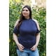 thumbnail image 1 of Blusa de Lunares con Hombros Descubiertos, Manga Corta y Lazo en la Espalda, Talla Grande, Azul Marino/blanco, 2XL, 1 of 5