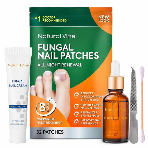 Tratamiento para Hongos en las Uñas con Parche Natural Vine 32 Unidades y Líquido 15 ml