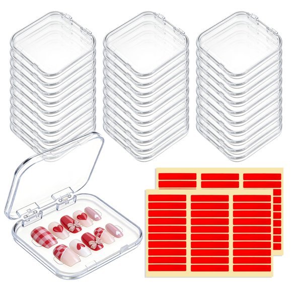 Cajas de uñas YOSMAKIY 30 uds 7,5 × 7,5 cm transparentes con cinta adhesiva