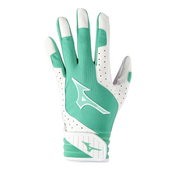 Guantes de bateo acolchados de softball Mizuno Finch para mujer, color blanco menta, talla XS