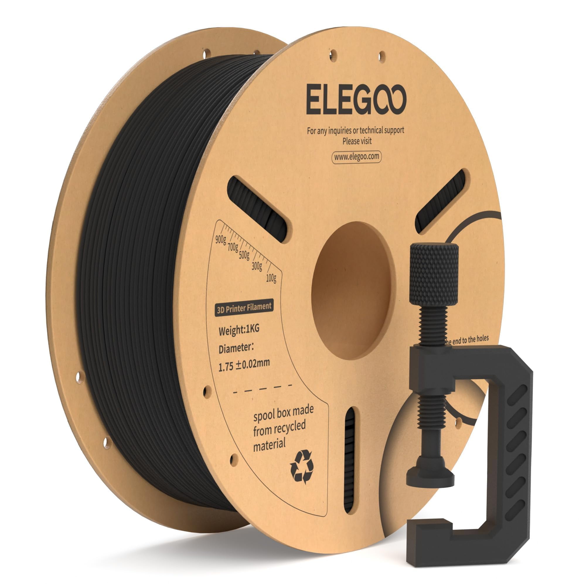 Filamento Para Impresora 3d Elegoo, Fibra De Carbono Pla, 1,75 Mm, Negro, 1 Kg