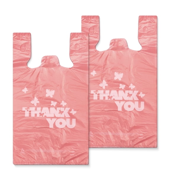 Bolsas tipo camiseta Yoyo-Rain PINK Thank you, 28 x 15 x 53 cm, 100 unidades