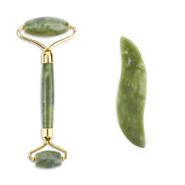 2pcs/kit Gua Sha Massager For Face Care Jade Rollers Beauty Health Skin Scraping Chin Lifting Natural Stone Gouache Massage