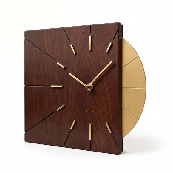 Reloj de Pared Driini Madera y Oro 36 × 30 × 4 cm con Batería