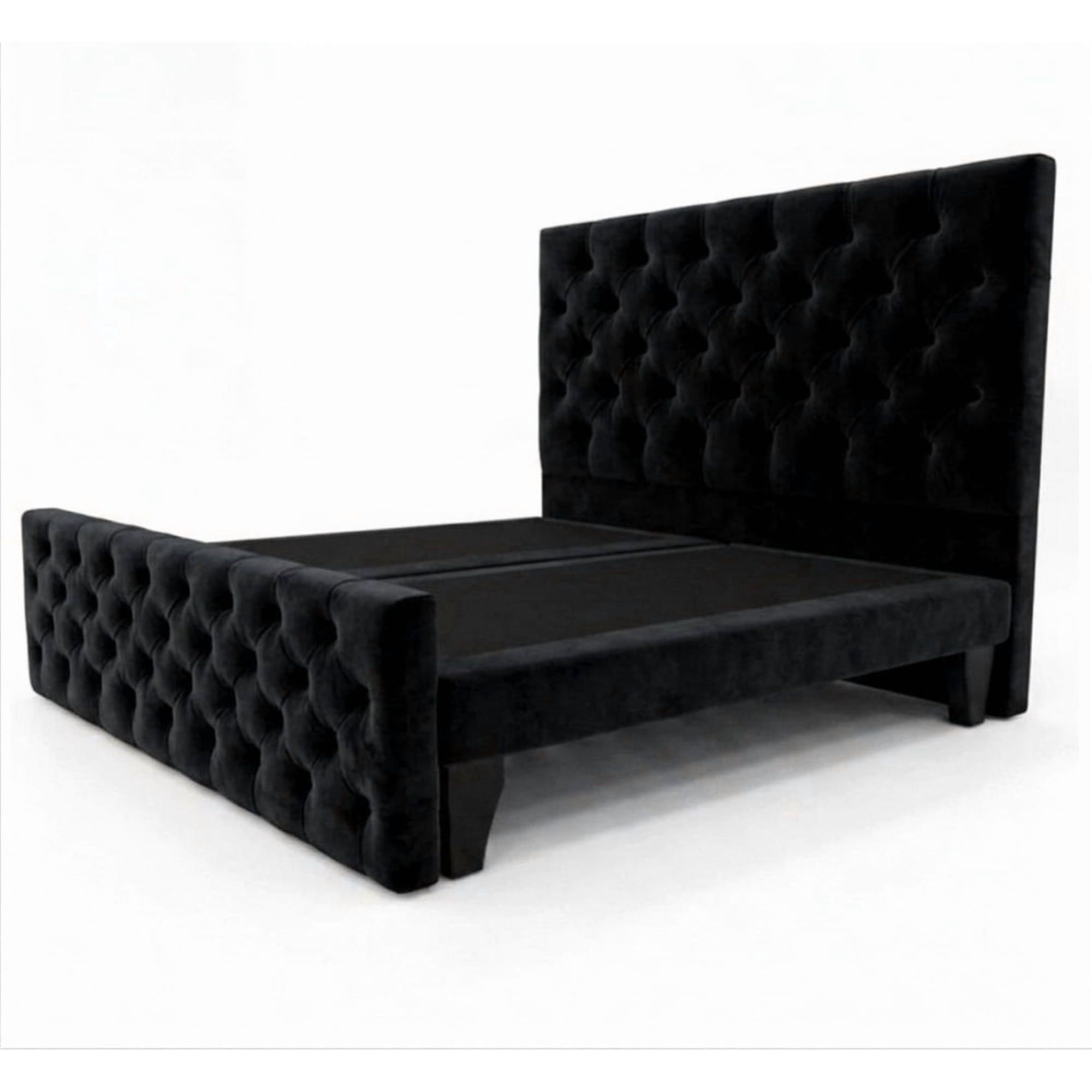 Home V Ele - Cama 2 Plazas Doble Respaldo Capitone Negro Felpa Premium