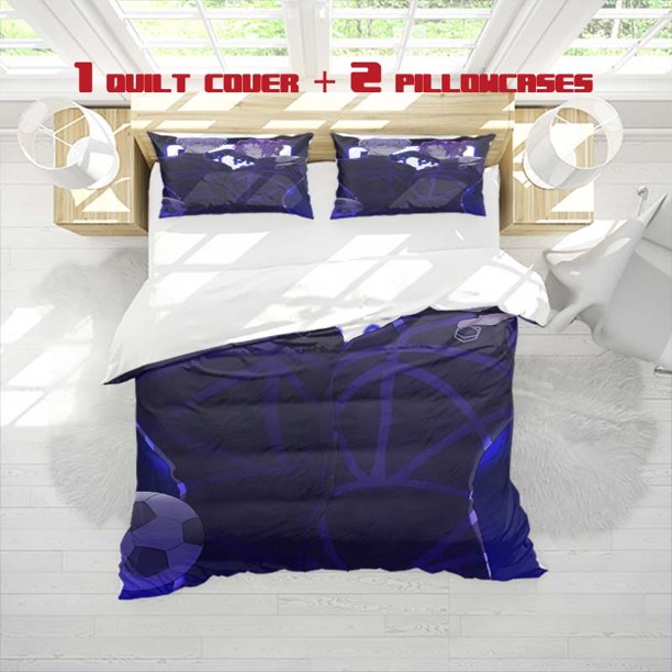 3pcs Cartoon "Blue Prison" Character Print Three Piece Bedding Set Soft Quilt Cover And Two Pillowcases