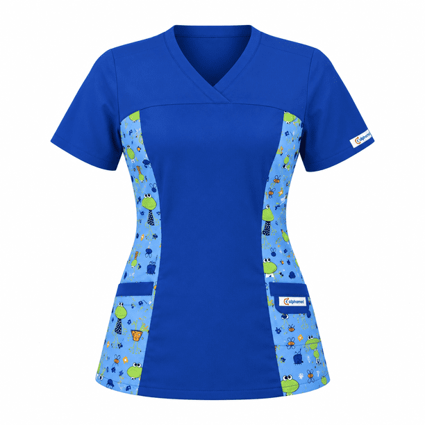 Delantal Mujer tela elasticada C/aplic. estampada al costado. Azul Rey