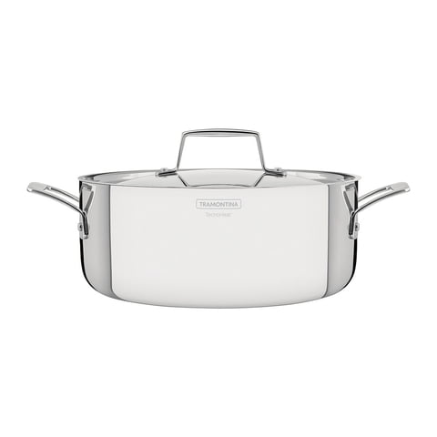 Cacerola Tramontina Grano Rasa De Acero Inoxidable Cuerpo Triple Con Tapa Y Asas 24 Cm 4,7 L