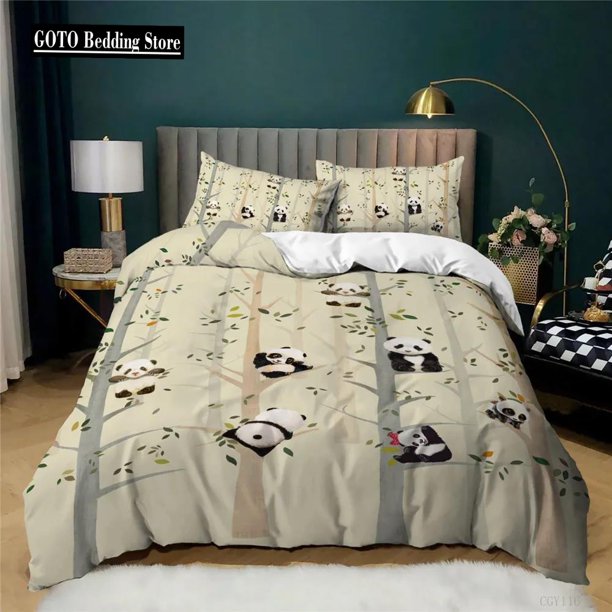 v356 Bed Sheets Bedding Set Panda Animal Children Winter Duvet Cover Sets Twin Full Queen King Bedroom Set Home Textile Housse De Couette 3-Piece Bedding Set (1 Duvet Cover + 2 Pillow Shams) Bed Sheet