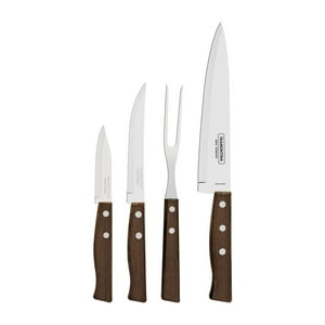 Juego De Cuchillos Tramontina Tradicional Con Láminas En Acero Inoxidable Y Mangos En Madera Natural 04 Piezas