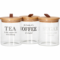 Danny Home - Set 3 Frascos Vidrio Tapa Madera Organizador Té Café Azúcar