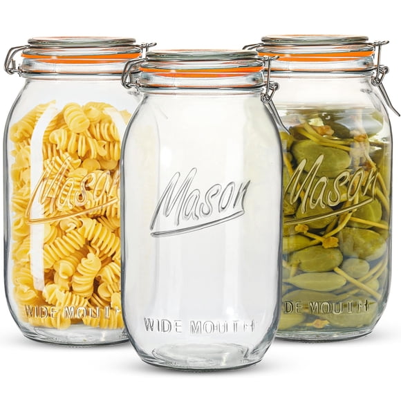 Frascos Mason Anwoi de boca ancha 1,9 L, paquete de 3, frasco de vidrio con tapas