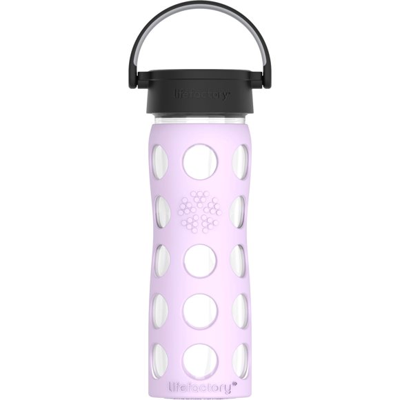 Botella de agua Lifefactory 473 ml de vidrio lila con tapa clásica