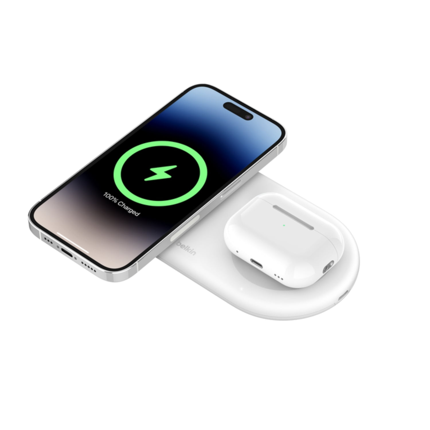 Belkin - Base De Carga 2 En 1 Inalambrica Plana Qi2 Con Usb-c Blanca