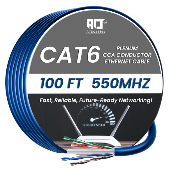 Cables ATS | Cable CAT6 Plenum (CMP) 305 m | Prueba aprobada con Analizador de Red DSX-8000 | 23 AWG UTP 4 pares, sólido, 550 MHz, Ethernet 10 Gb, Disponible en 9 colores (Azul, 30 m)