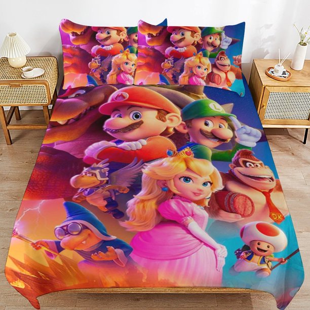 Super Mario 3-Piece Comforter Set for Bedroom Super Mario Bedding Set for Kids Adults Soft Microfiber Duvet Cover Set with Zipper Closure