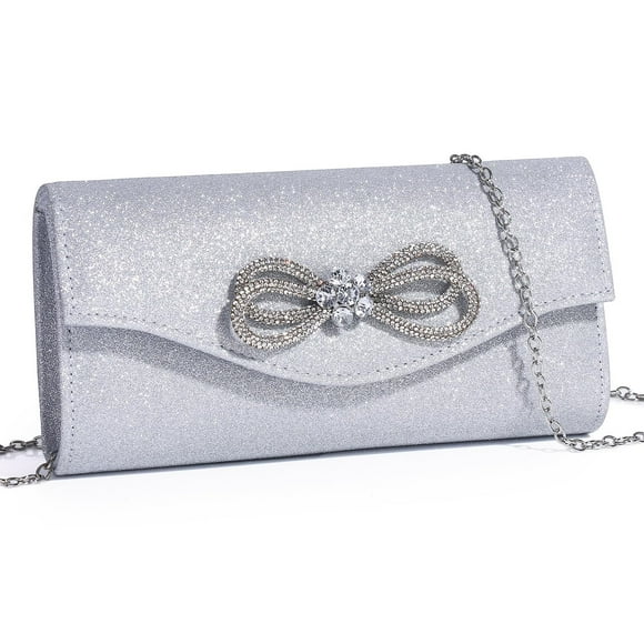 Bolso de noche DETARA con lazo de cristal brillante, bolso de mano plateado