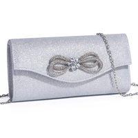 Bolso De Noche Detara Con Lazo De Cristal Brillante, Bolso De Mano Plateado
