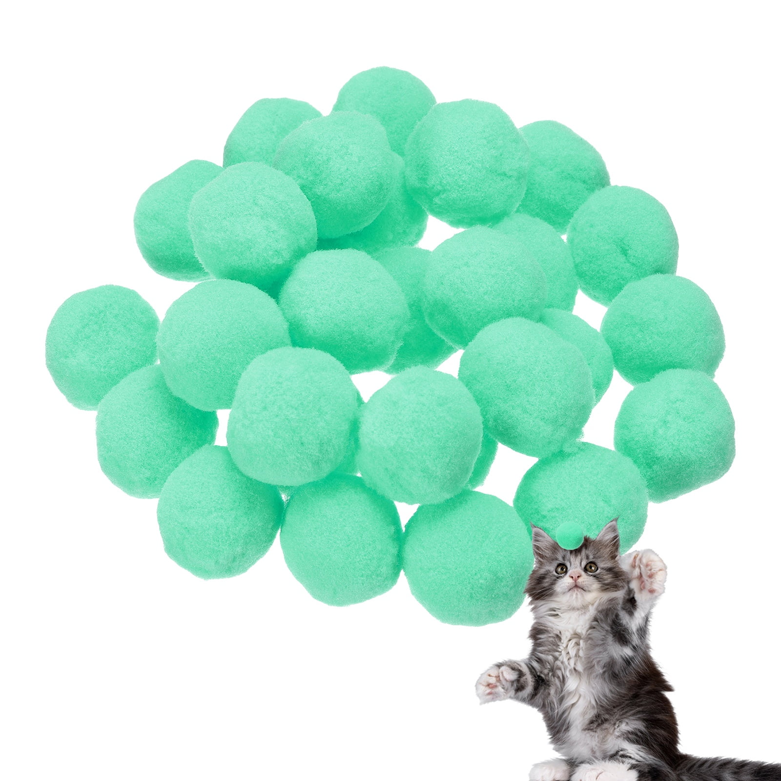 Uxcell 30 Pcs Juguete para Gato Bola de Pompones de Peluche Suave 1.2" Verde