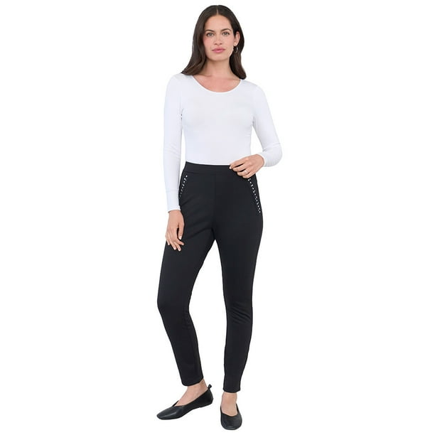 Calza Mujer Skinny Aplicaciones Negro Corona