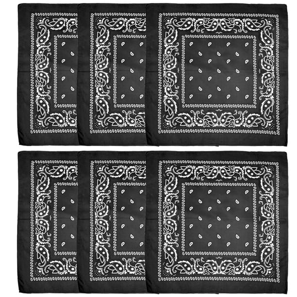 Paquete de 6 pañuelos de poliéster con diseño de arcoíris para hombre y mujer, de 54 x 54 cm, con estampado de cachemira y vaquero.