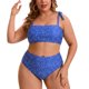 thumbnail image 1 of Agnes Orinda Conjunto de Bikini de Dos Piezas para Mujer de Talla Grande para Escuela o Universidad, con Cintura Alta, Control de Abdomen, Push Up, para Vacaciones en la Playa, Talla 1X, Azul Marino, 1 of 7