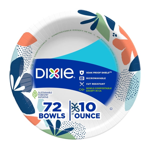 Cuencos de papel Dixie, 300 ml, 72 unidades, aptos para microondas, a prueba de remojo