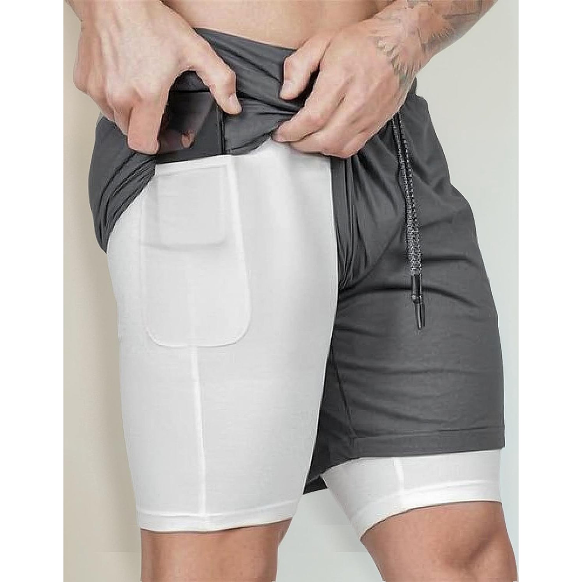 Oem - Short Gimnasio Hombre Con Calza Y Bolsillo Para Celular Gris M