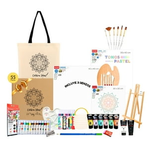 Celebra Ideas - Set Kit De Arte Pinturas Acrílicos Tonos Pastel Y Bastidores 55 Pcs