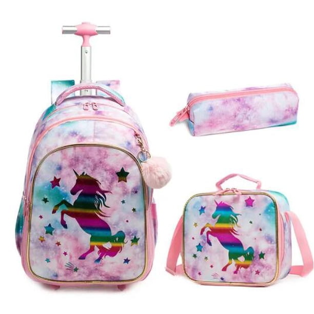 18 Inch School Wheeled Backpack for Boys Girls Travel Rolling Backpack 18 inch School Trolley Bag Set Lunch Bag and Pencil Case