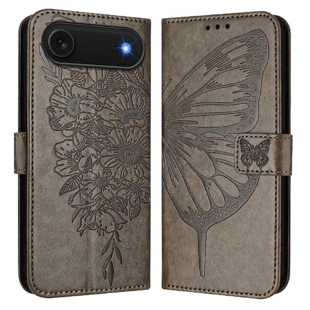 Funda cartera mariposa para iPhone 17 Air con soporte y ranuras para tarjetas Gris