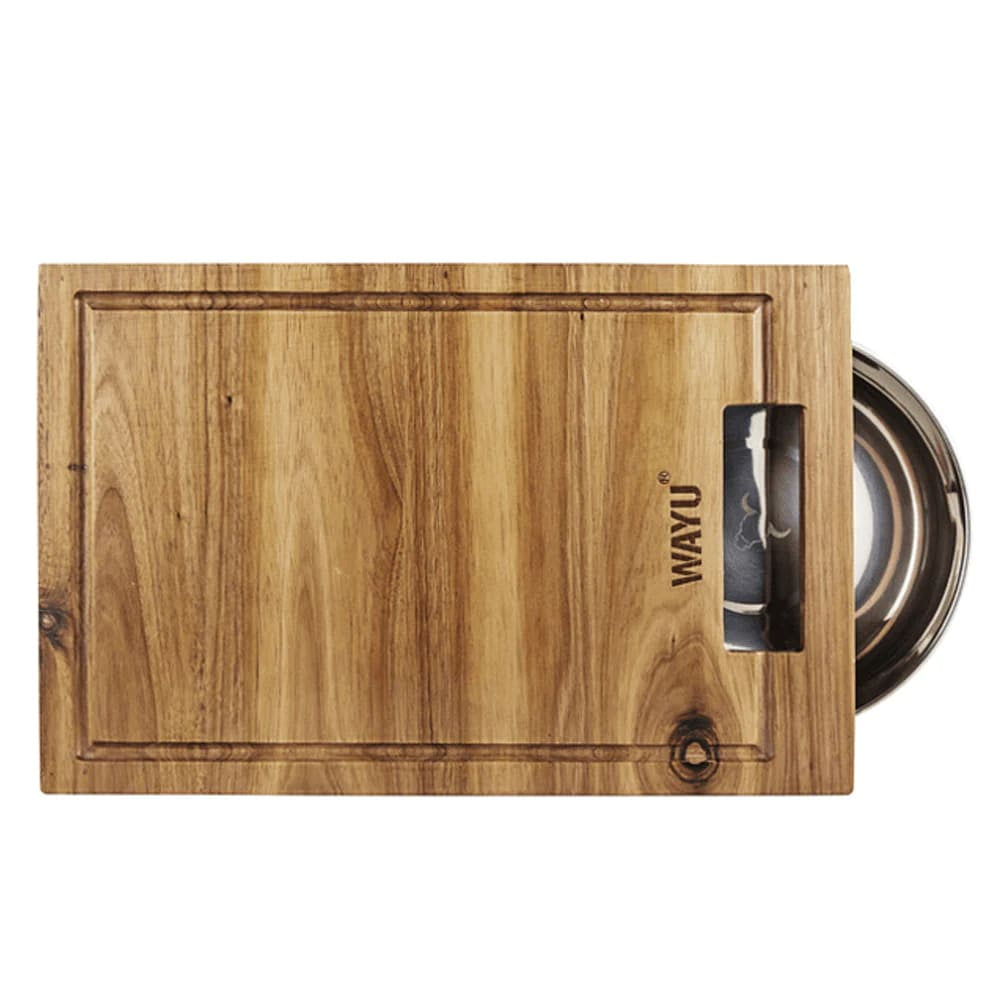 Disparo - Tabla De Madera Acacia Con Bowl De Acero Circular Wayu Cocina