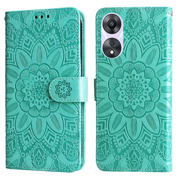 Funda tipo cartera FOXDOCK para OPPO A78 5G , diseño girasol en relieve, cuero PU, cierre magnético, soporte y tarjetero