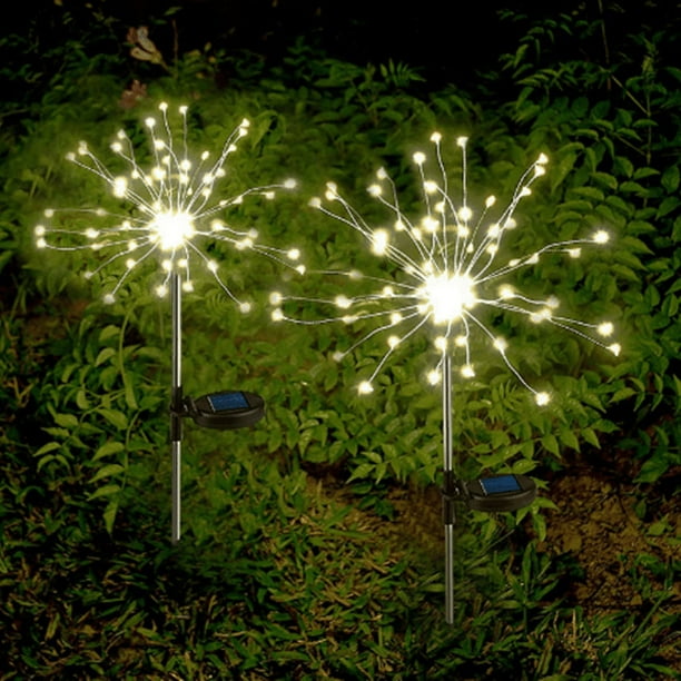 2pcs Solar Garden 8 Lighting Mode Starburst Lights Outdoor Waterproof Solar Powered Firework Stake Lights For Outdoor Decor,120 LED Sparklers String Lights For Yard Pathway Party Decorations Valentine