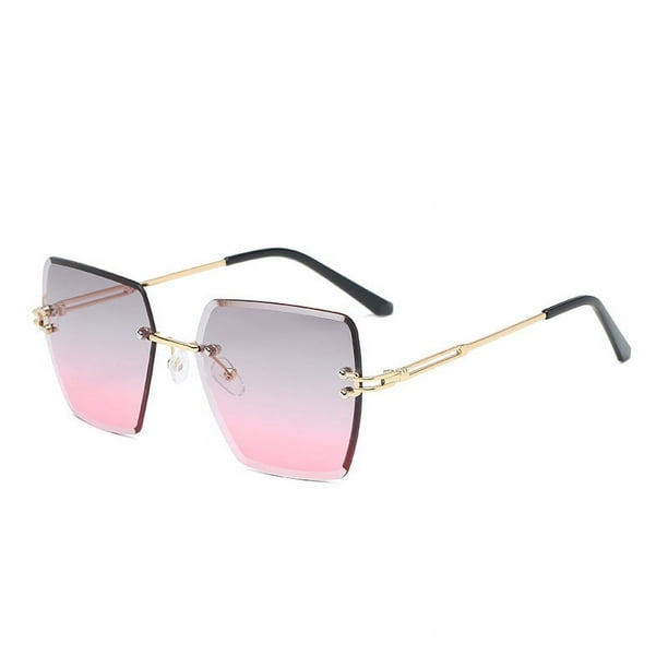 Trendy Oversized Rimless Sunglasses for Women - UV Protection Metal Eyewear for Outdoor Hiking