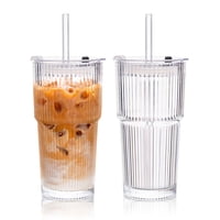 Vasos De Vidrio Kemorela, 2 Piezas, 590 Ml, Con Tapas Y Pajillas