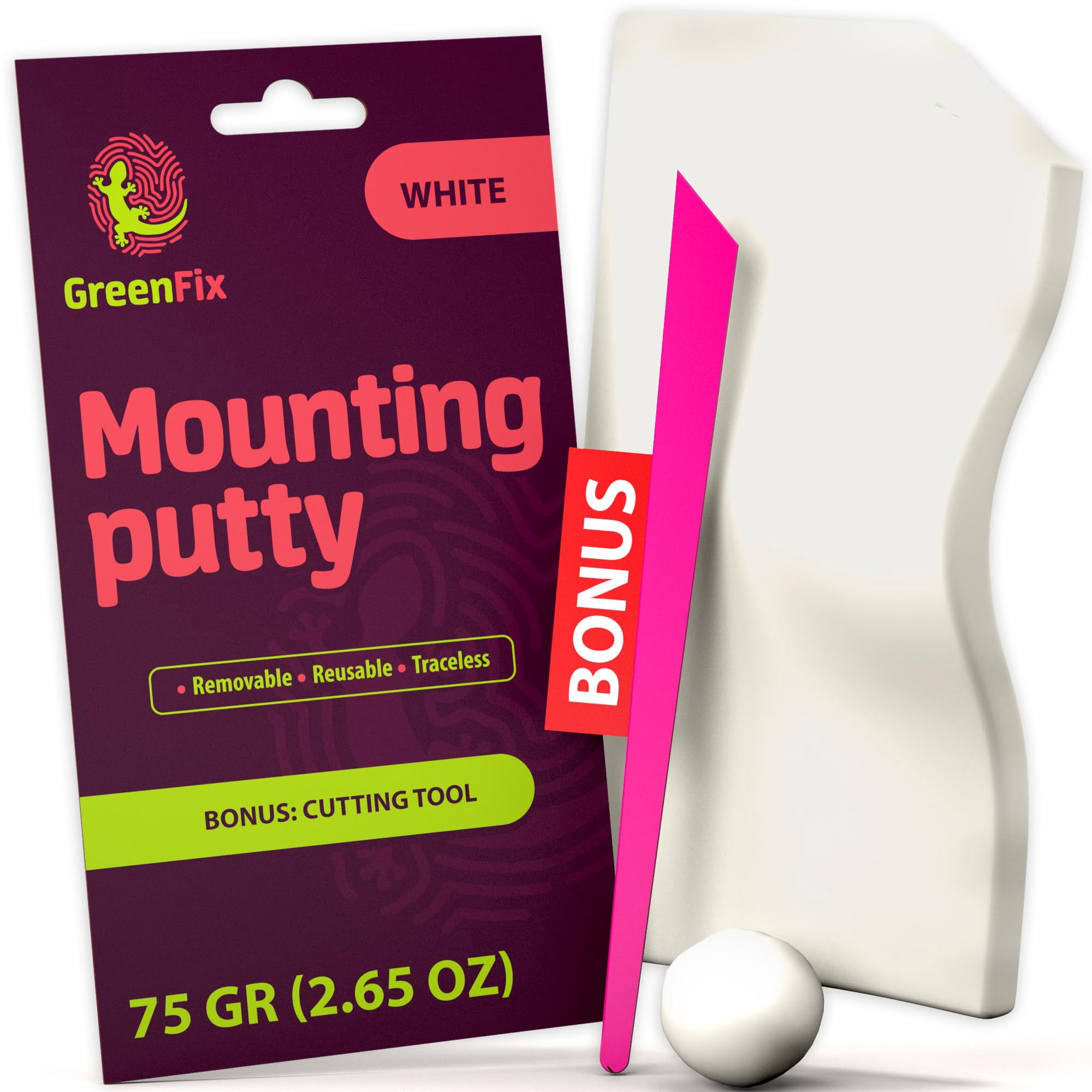 Masilla De Montaje Greenfix White Museum, 75 G, Adhesivo Extraíble