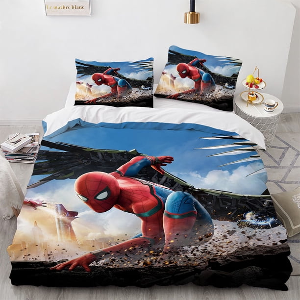 x2334 Bed SheetsCartoon Spider Man Duvet Cover Set Spiderman Bedding Set Bed Cover Universal Pillowcase Room Decoration Boy Girl Gift 3-Piece Bedding Set (1 Duvet Cover + 2 Pillow Shams) nj2334