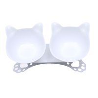 Magideal - Gato Doble Tazón Comedero Para Mascotas Portátil Inclinado Bebida Tazón Dispensador De Agua Plato De Alimentación Contenedor De Comida Blanco