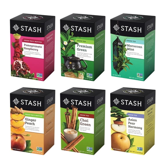 Paquete variado de té STASH, té verde con cafeína, 6 cajas, 108 bolsas