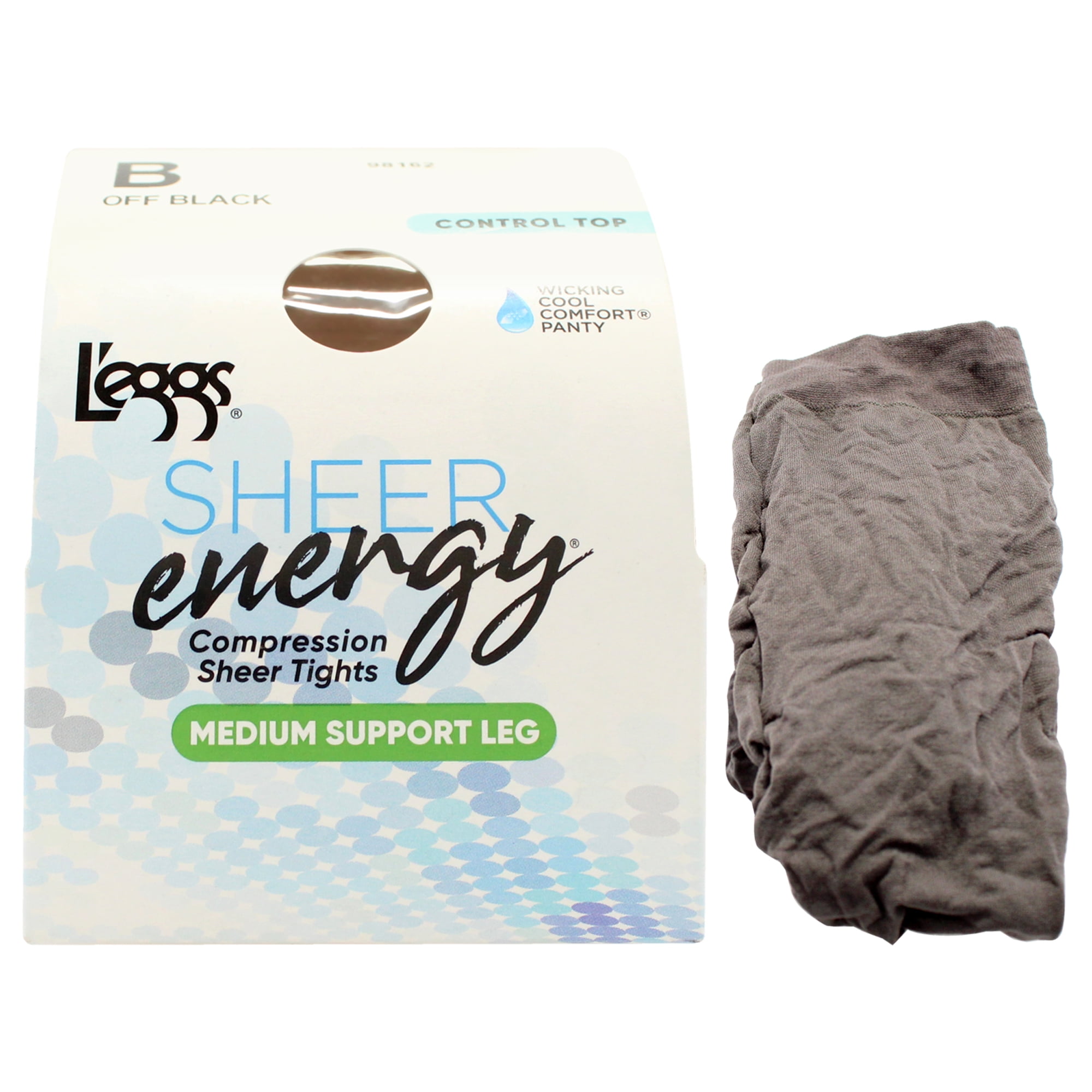 Medias De Compresión Sheer Energy De Sujeción Media - Lse100 Off Black De Leggs Para Mujer - 1 Par De Pantimedias (b)